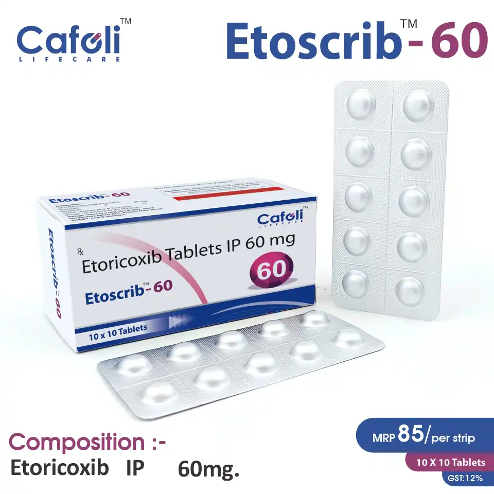 Etoricoxib 60mg Tablet at Best Price in PCD Pharma Franchise for NSAID and Pain Relief, Muscle Relaxant.